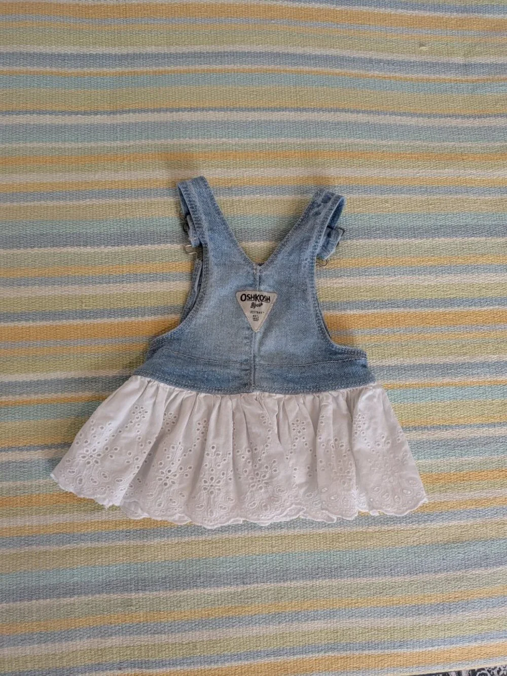 ⭐ Oshkosh Bgosh Denim & Eyelet Overall Dress Size 6 Months